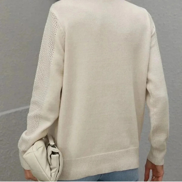 Apricot Beige Fringe Trim Knit Pullover Sweater - Picture 3 of 4